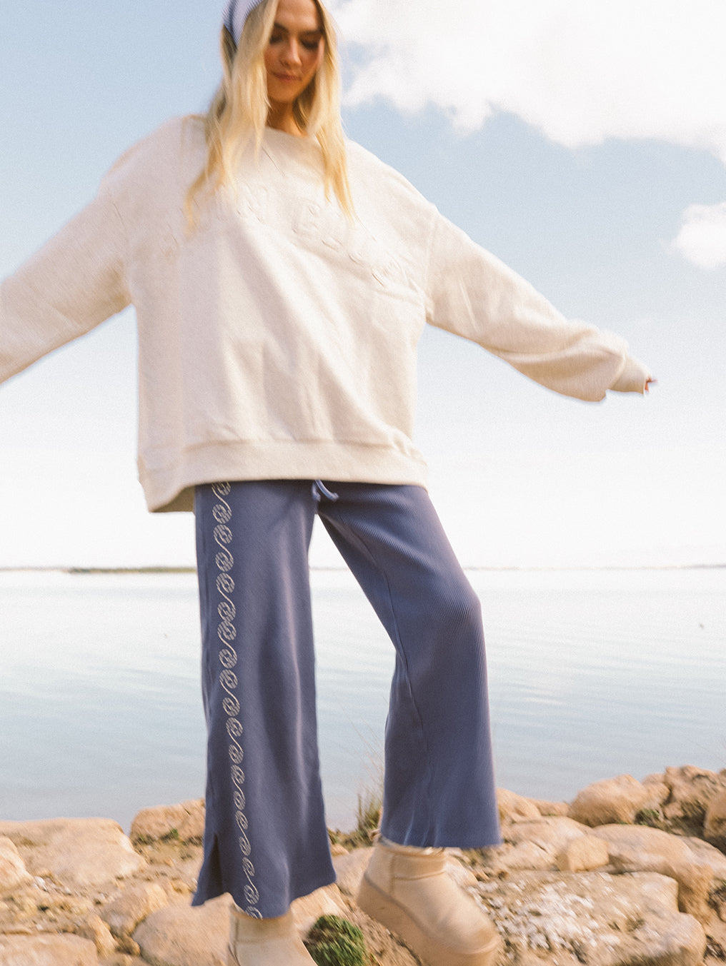 Waffle Navy Spiral Pant